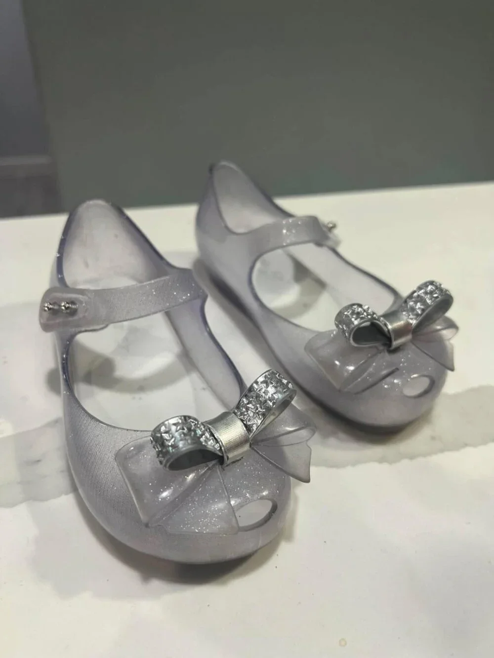 Mini Melissa Clear Glitter Bow Jelly Shoes Mary Jane Size 10 Toddler
